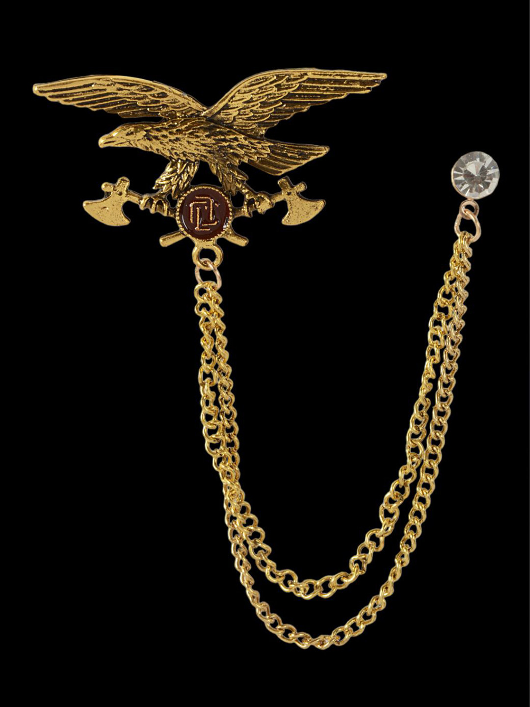 Curren Gold-Plated Artificial Stones Studded Eagle Bird Brooch