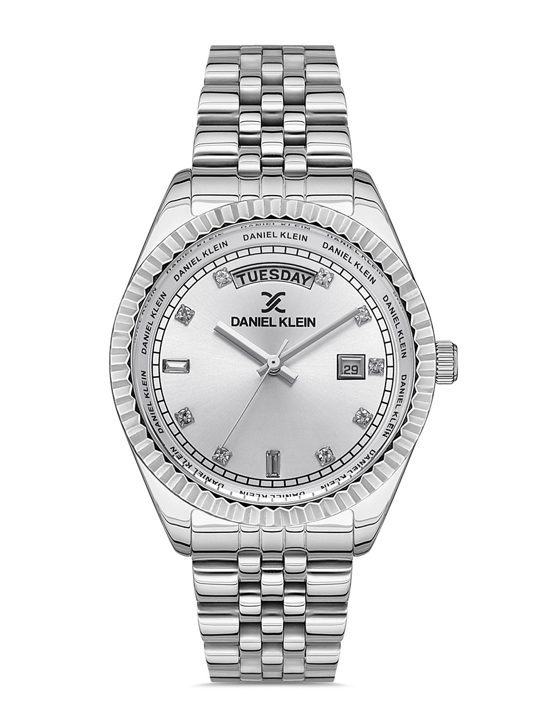 Daniel Klein Premium Women Silver-Toned Embellished Dial & Strap Watch DK.1.13220-1