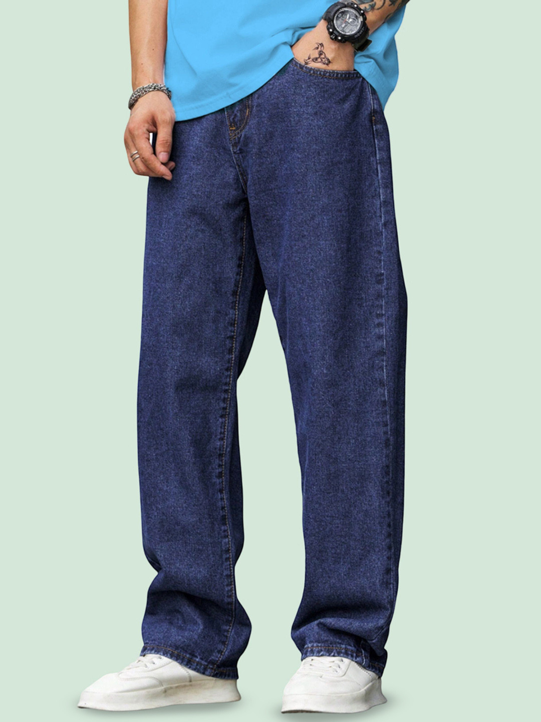 FUDE PRIDE Men Baggy Fit Mid-Rise Clean Look Stretchable Jeans