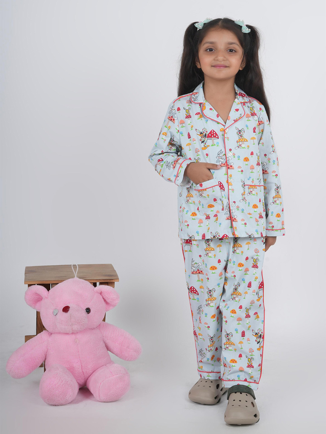 Nature Nook Kids Girls Floral Printed Shirt Pyjamas Night suit