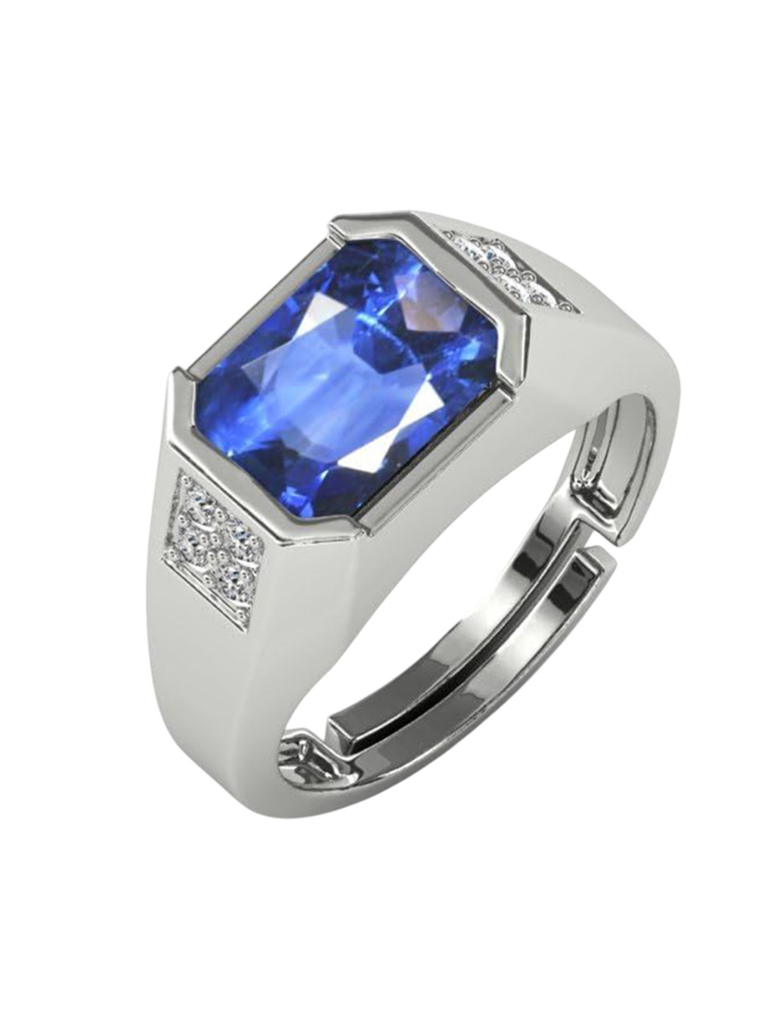 RRVGEM 8.25 Ratti 8.00 KT Blue Sapphire Ring Silver Plated Finger Ring