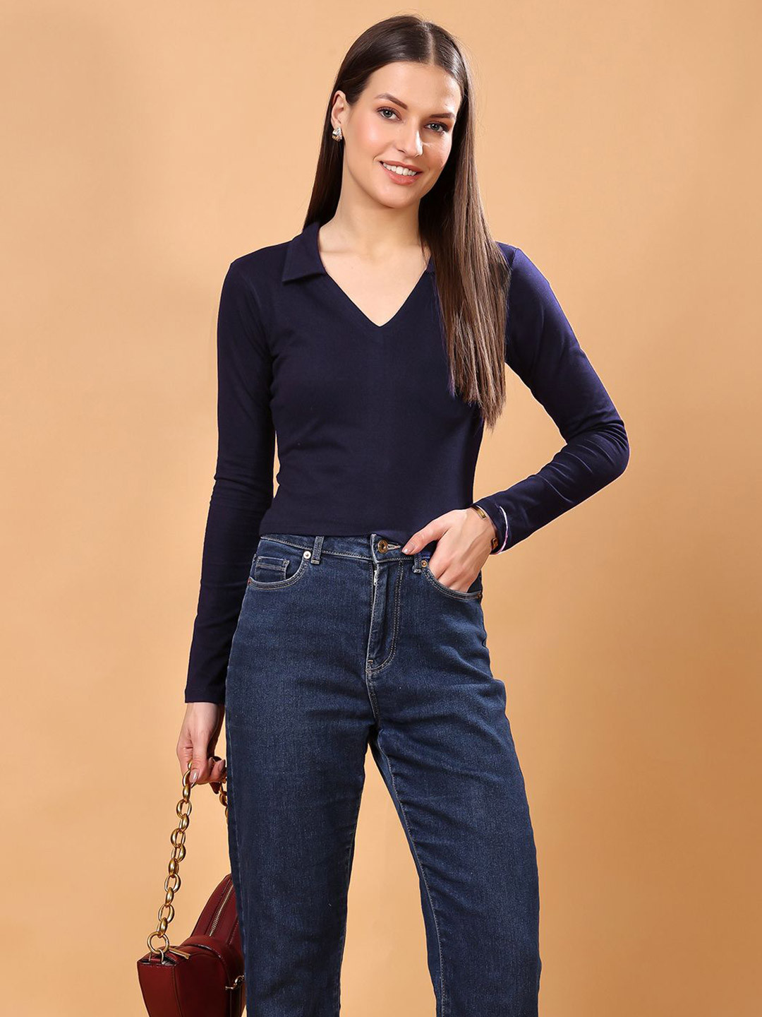 SCORPIUS Women Shirt Collared Cotton Fitted Crop Top