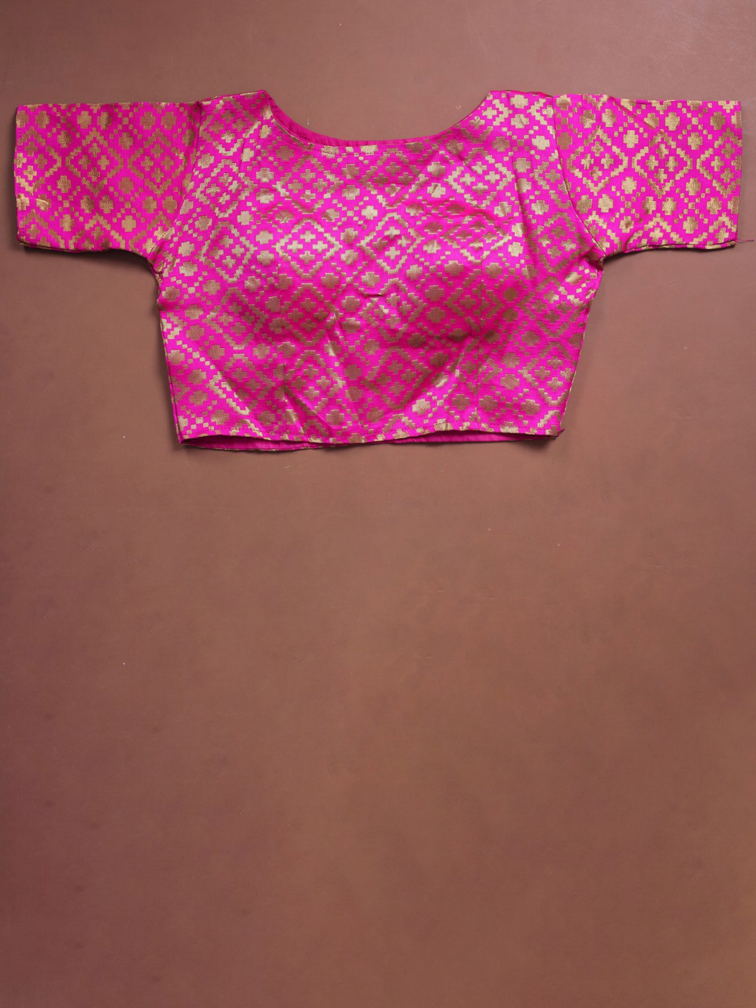 Anneca Woven Design Jacquard Round Neck Short Sleeve Saree Blouse