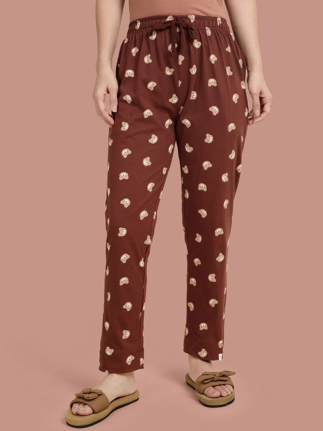 TWIN BIRDS Women Dark Chocolate Cotton Printed Night Pant