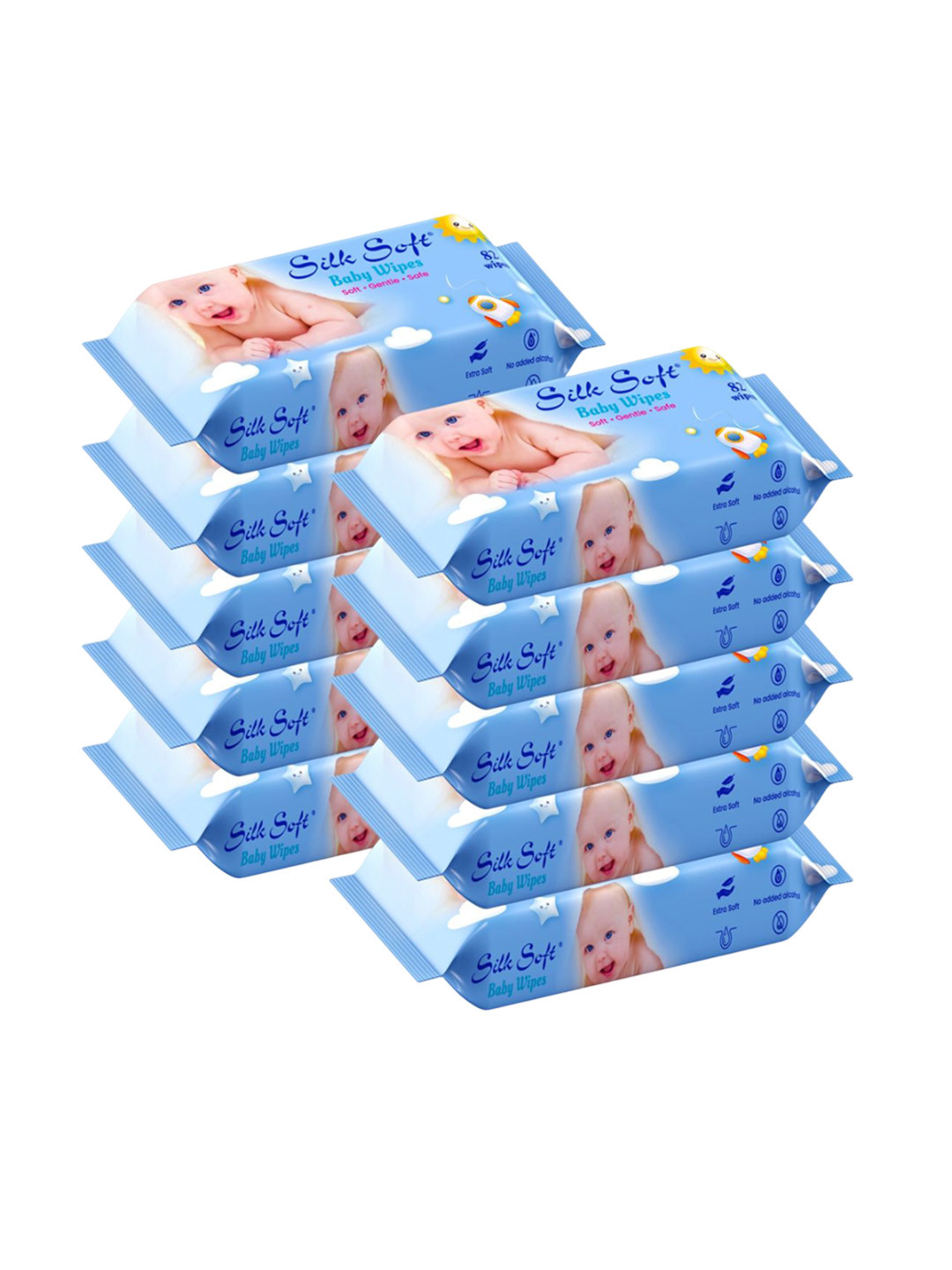 Silk Soft Set Of 10 Baby Wet Wipes With Castor Oil - 82Pcs Each