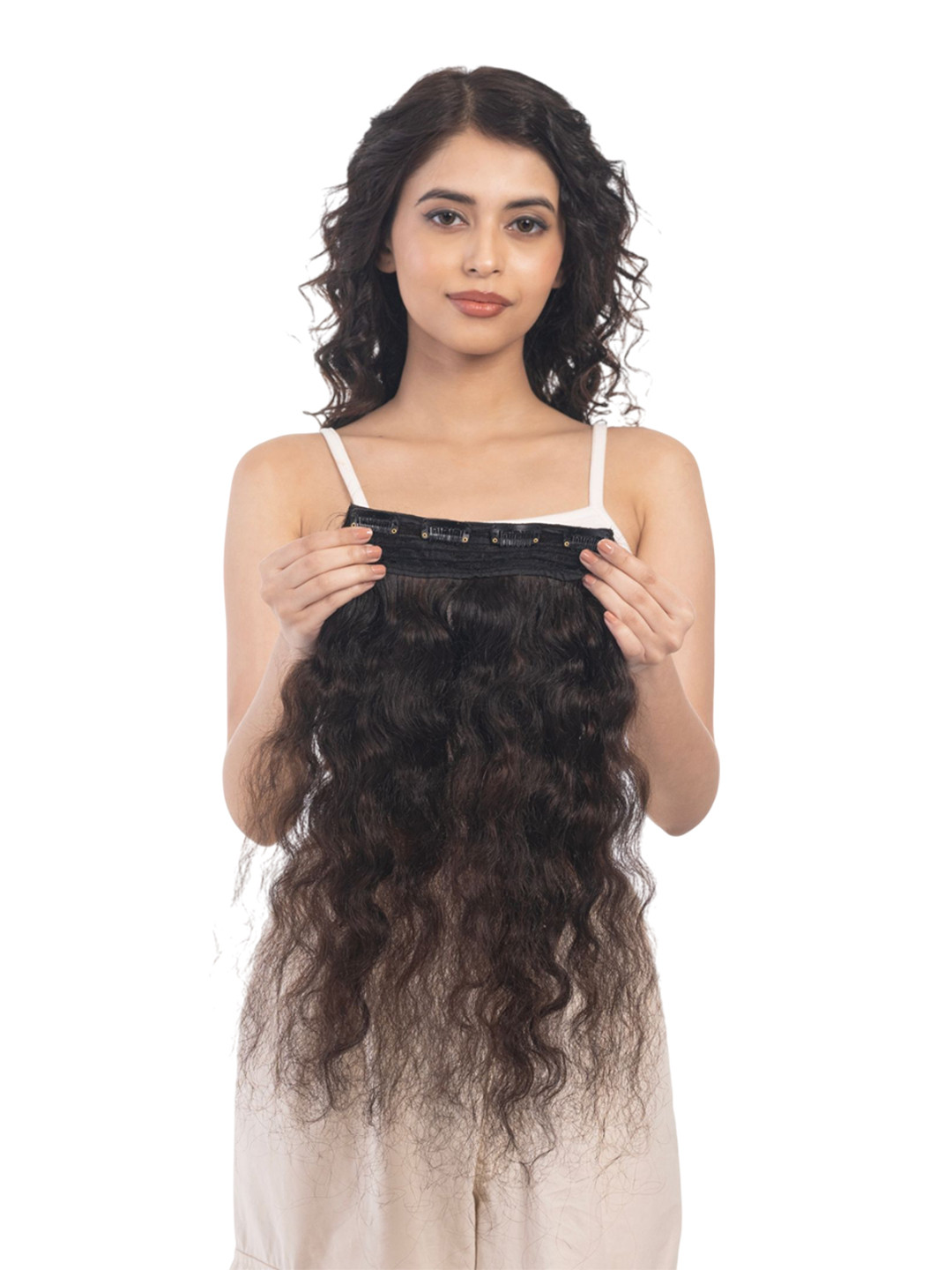 HAIRJOY 4 Clip Curly Volumizer Dark Brown Instant Volume & Length 18 Inches