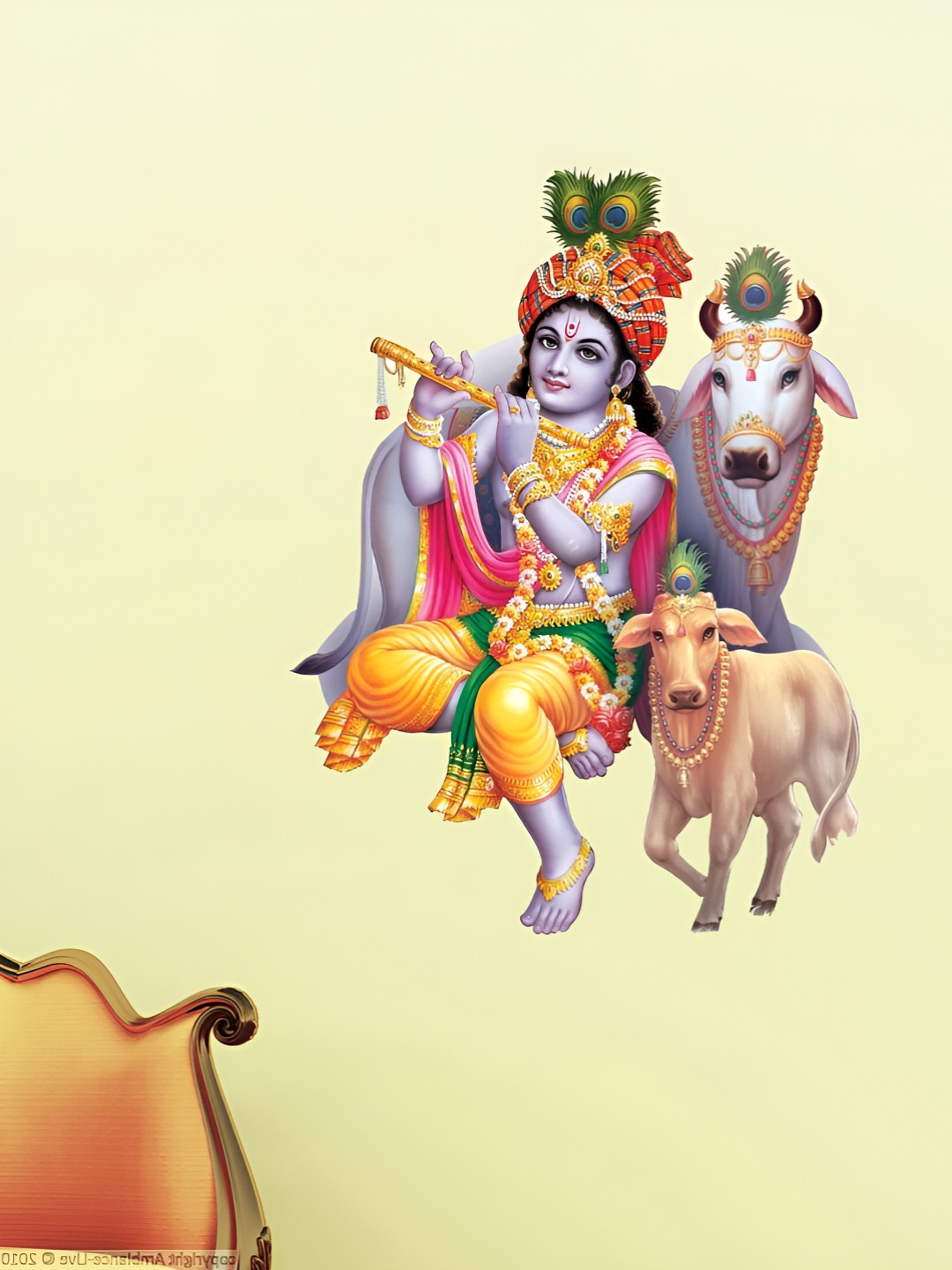 Decor Villa Multicolor Krishna with Cow Wall Sticker
