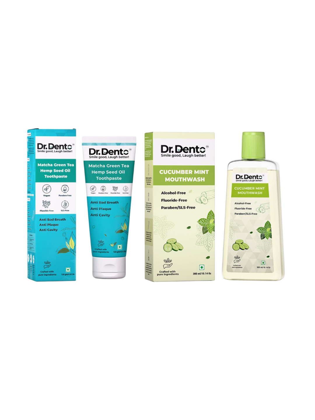 Dr.Dento Set Of 2 Matcha Green Tea Toothpaste- 125 g With Cucumber Mint Mouthwash- 300 ml