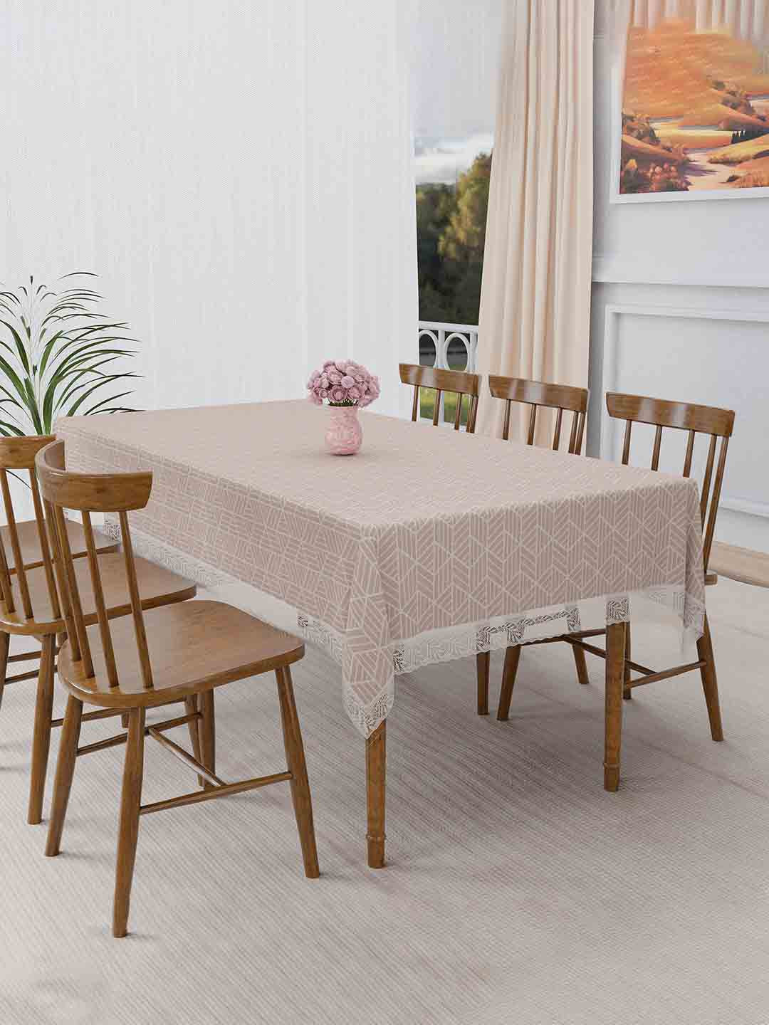 Aura Beige Zig Zag Fbm 60x90 Inch PVC Dining 6 Seater Waterproof Table Cover