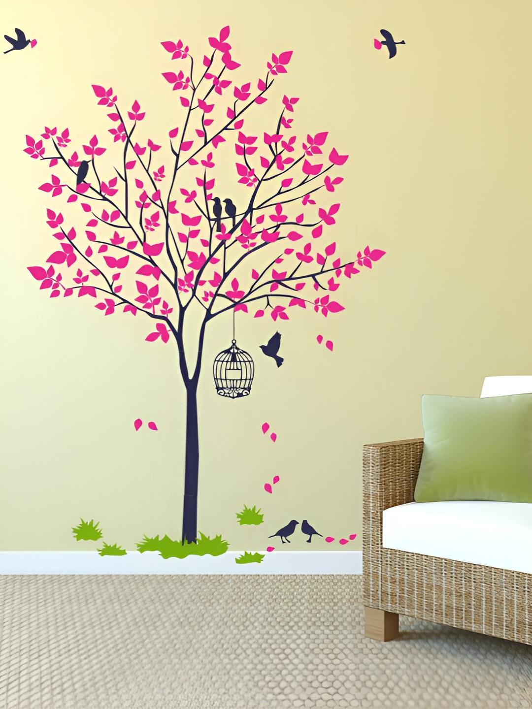 Decor Villa Multicolor pink tree with birds  Wall Sticker