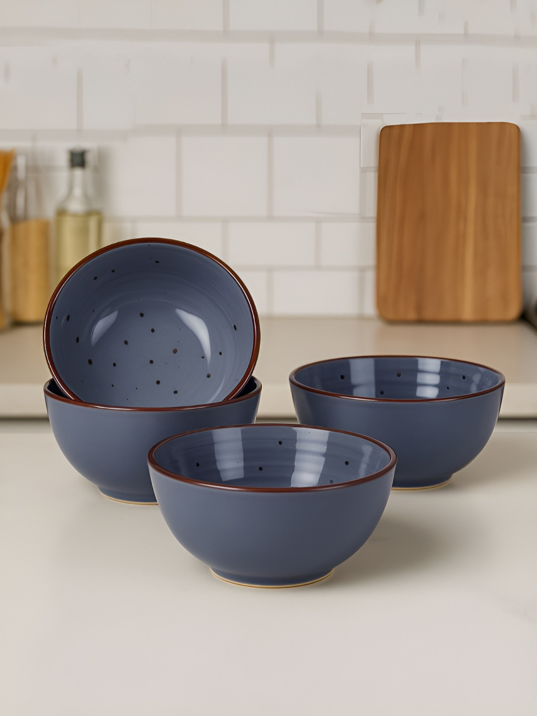 StyleMyWay 4 Pcs of Grey Speckle Ceramic Dinner Serving Bowls 250 ml each