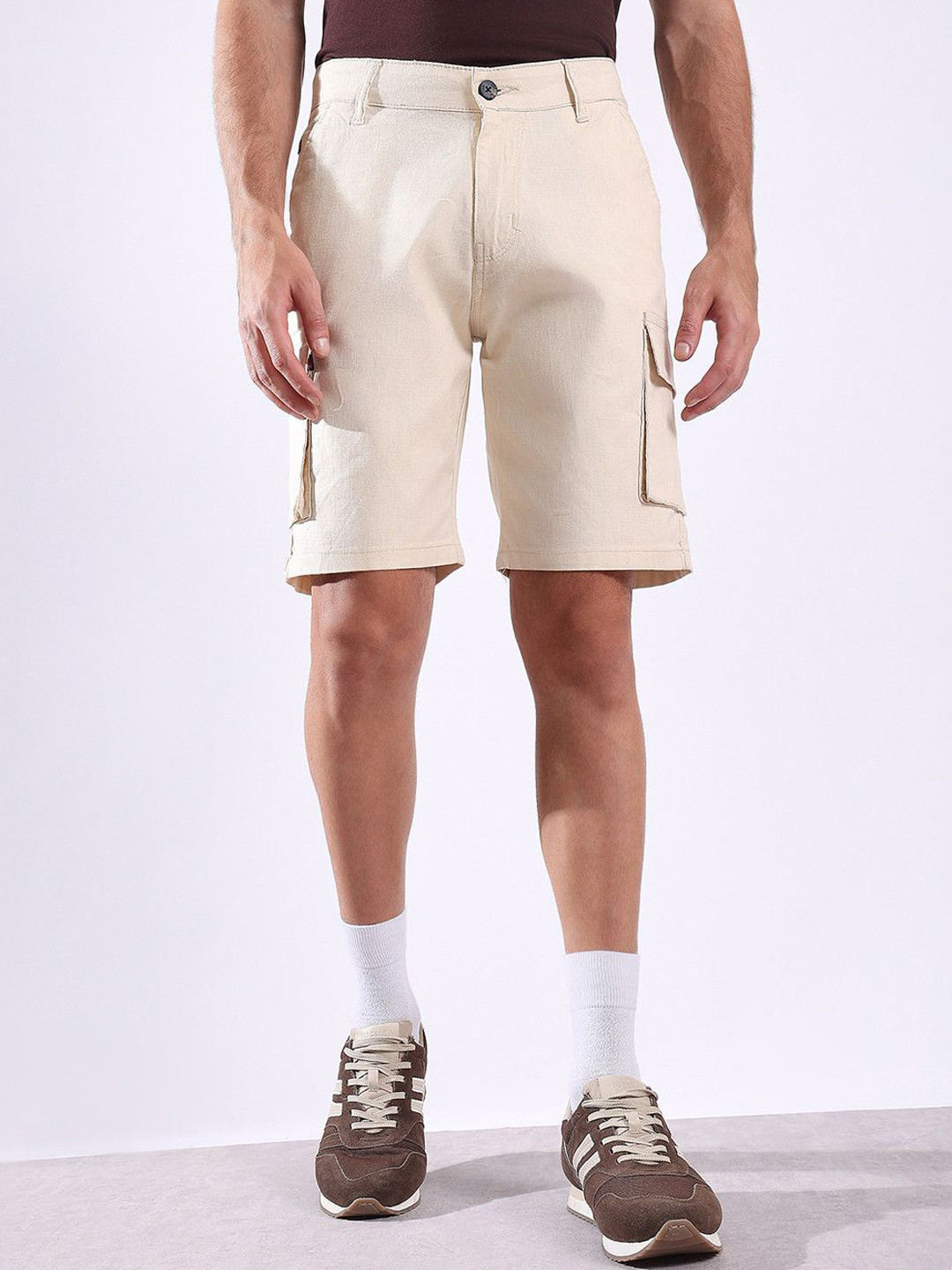 Hence Men Self Design Linen Cargo Shorts