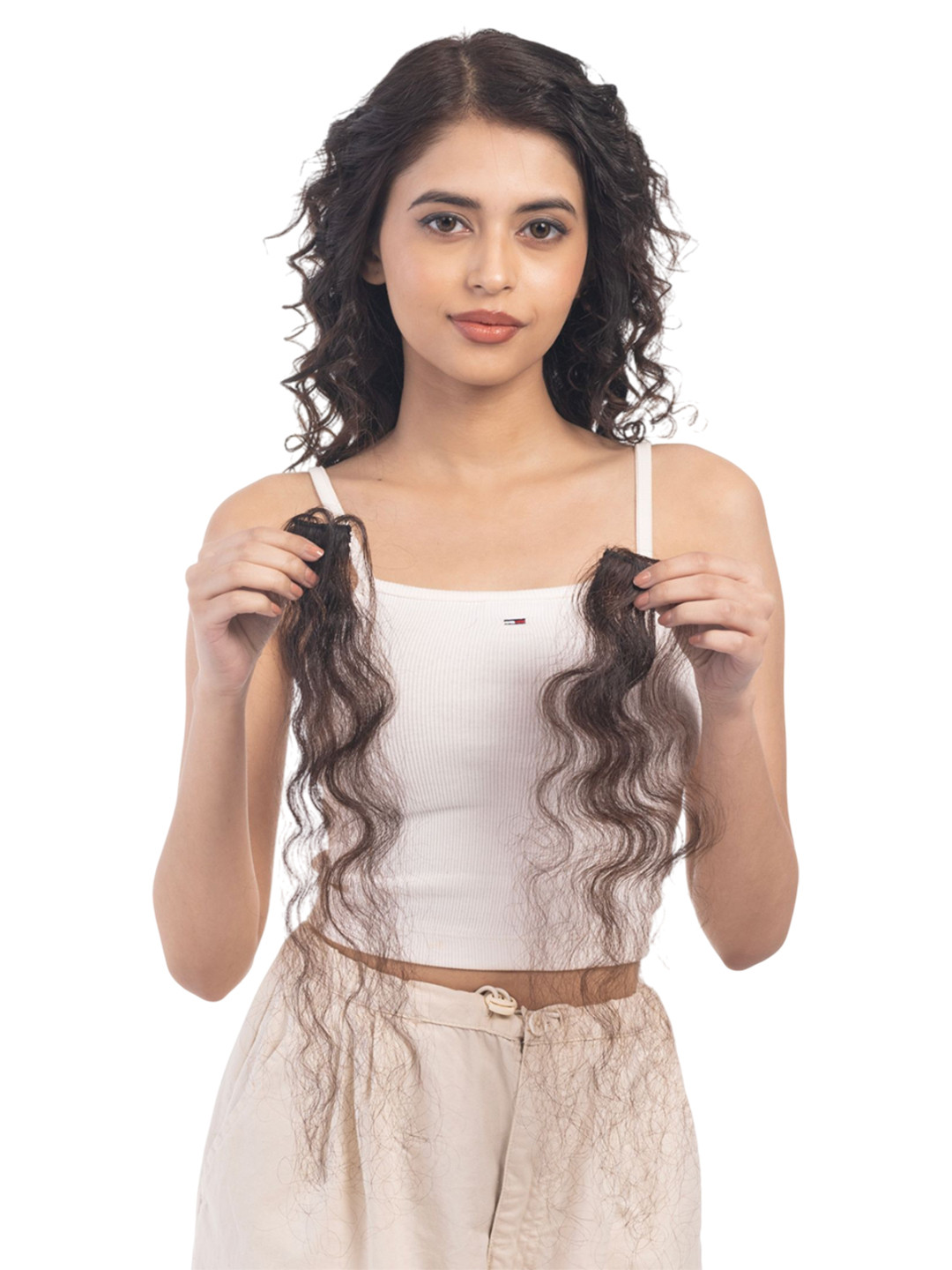 HAIRJOY Dark Brown Clip in Streaks Curly Hair Extensions Instant Volume 12 Inches