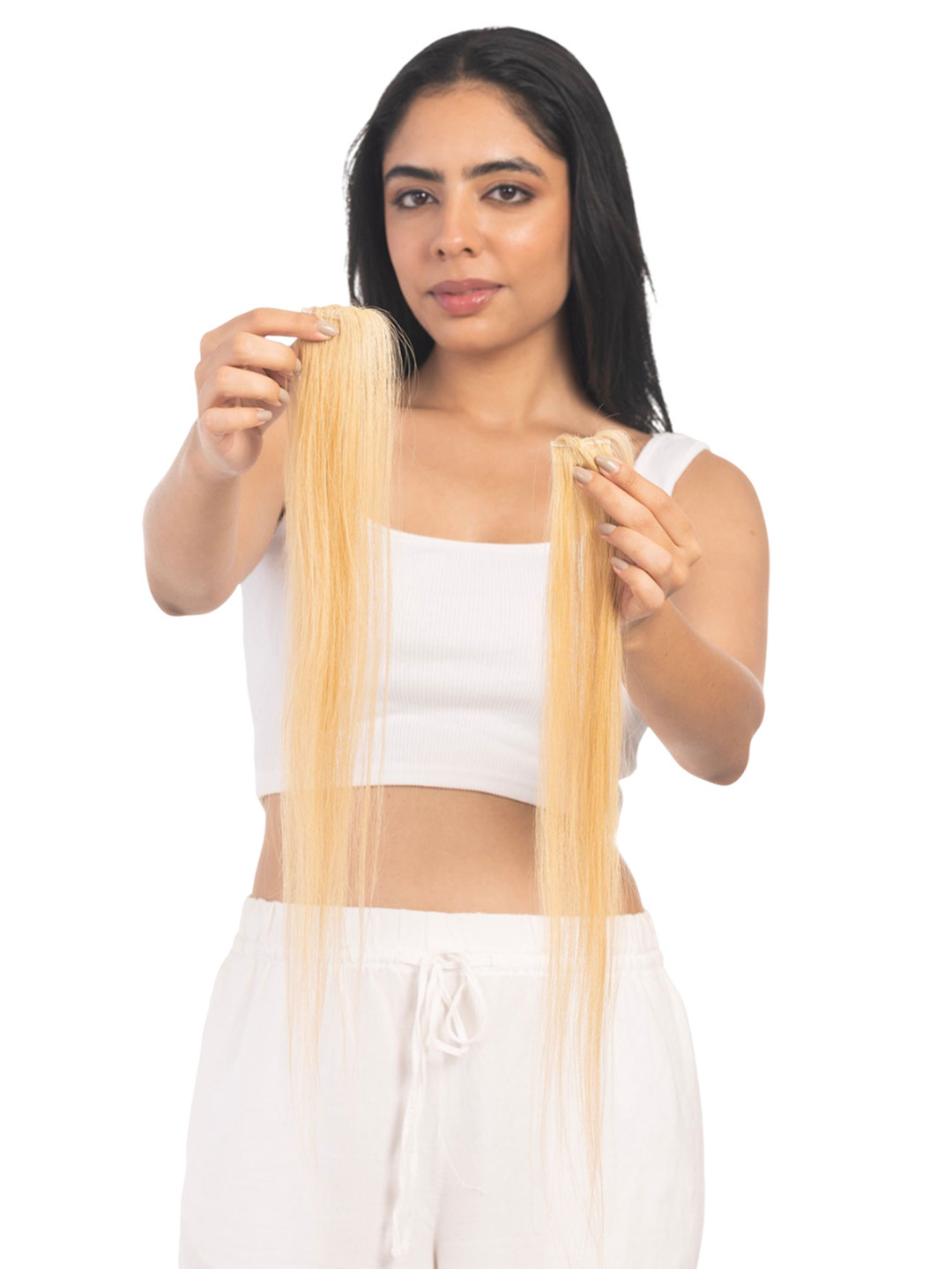 HAIRJOY Set Of 2 Clip In Streaks Dirty Blonde Hair Extensions Instant 20 Inches