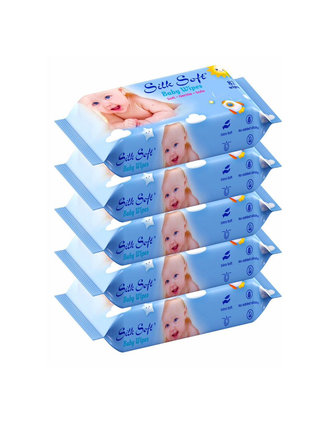 Silk Soft Set Of 5 Baby Wet Wipes With Castor Oil - 82Pcs Each