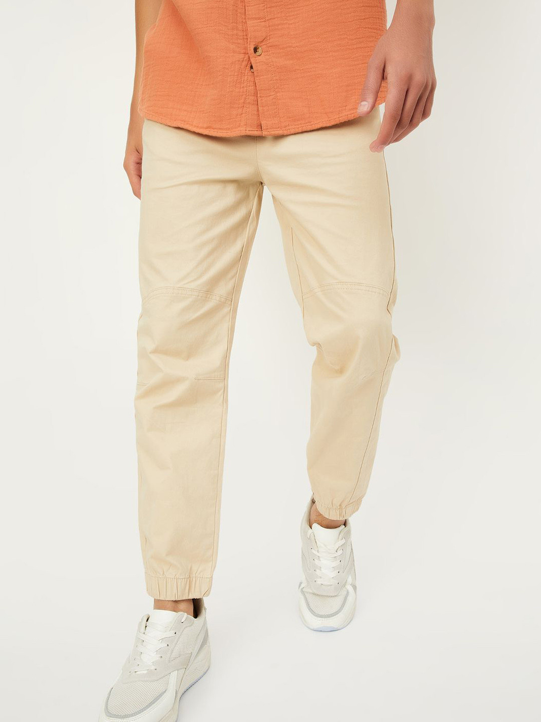 max Boys Beige Joggers Trousers With Drawstring