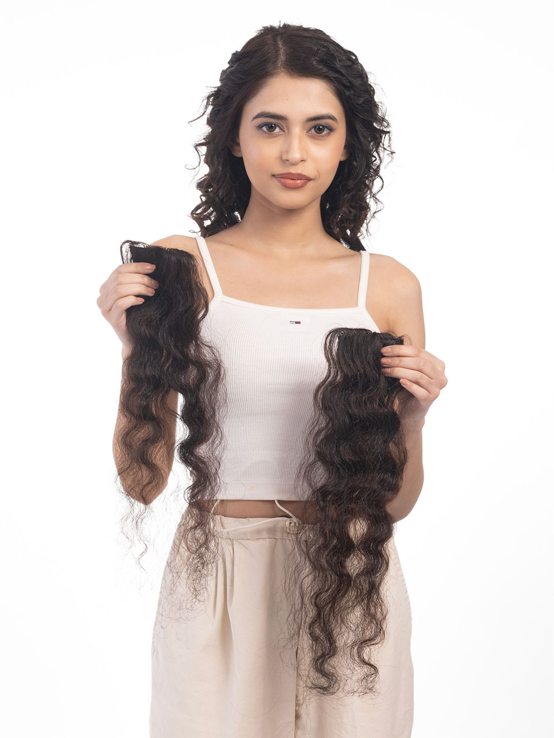 HAIRJOY Set Of 2 Clip-In Curly Locks Side Patch Hair Extensions - Dark Brown - 16 Inch