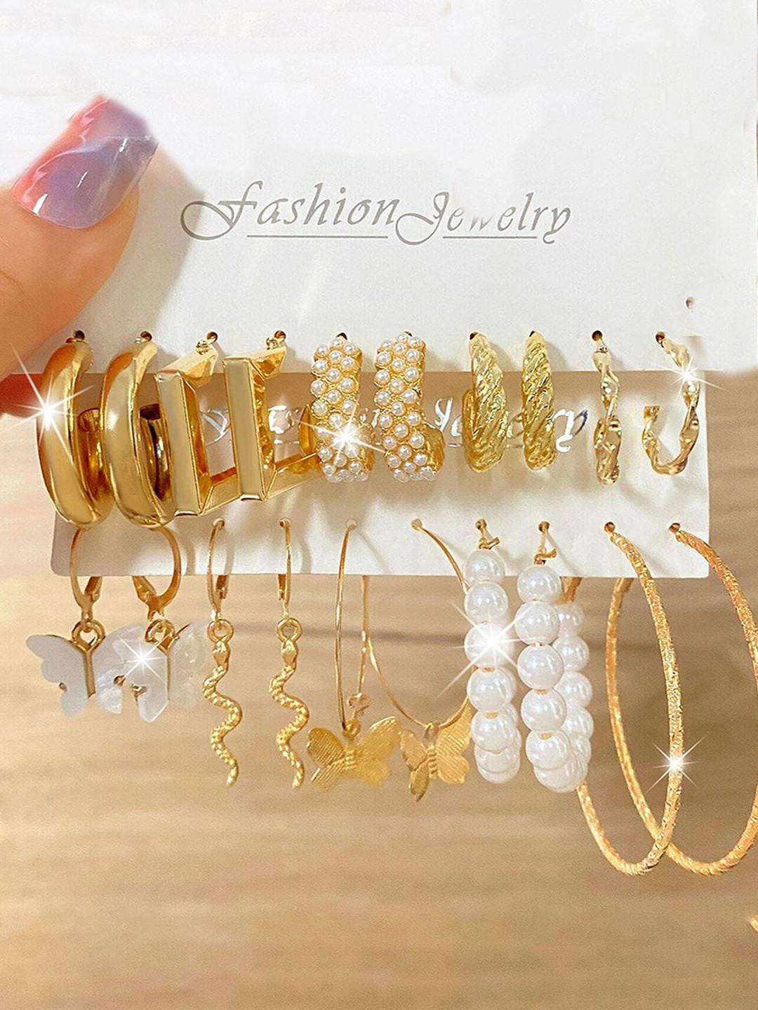 GOLDIWALA Set Of 10 Contemporary Half Hoop Earrings
