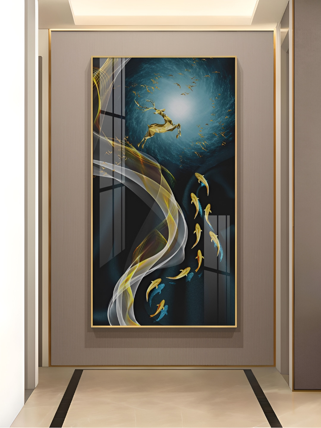 THE NEXT DECOR The Golden Swim Plastic Natural Elements Glossy Hall Wall Hangings-24In