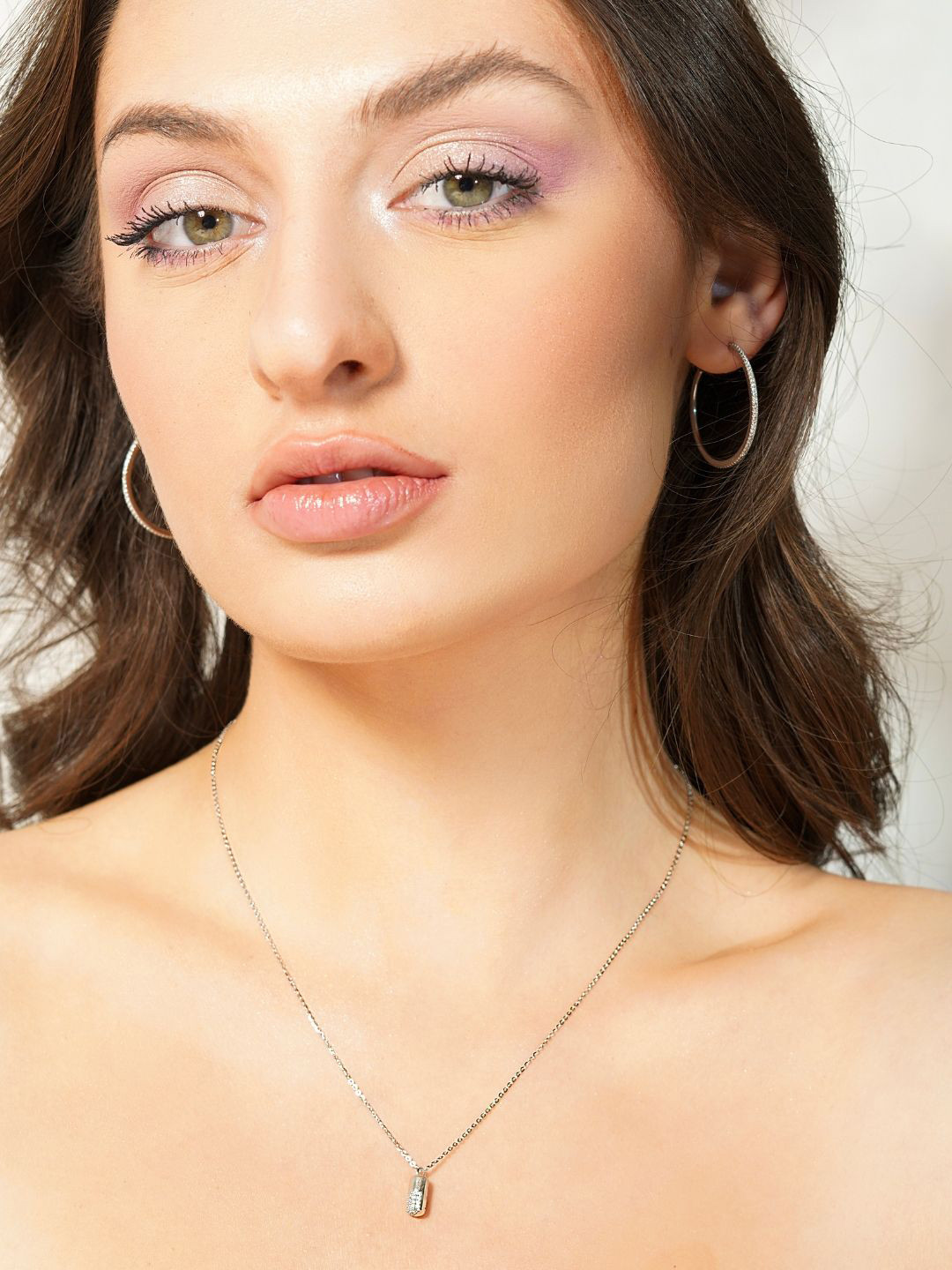 Basraa Rhodium Plated 92.5 Silver Pendant With Chain For Women