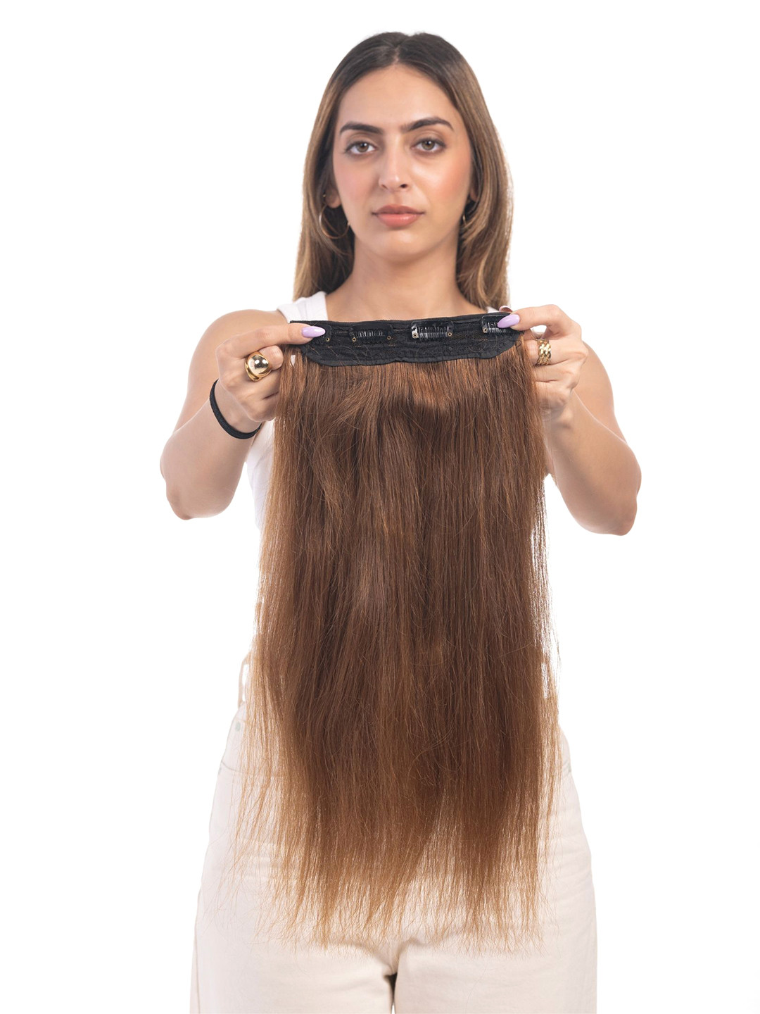 HAIRJOY 4 Clip Volumizer Light Golden Brown Curly Instant Volume & Length 24 Inches