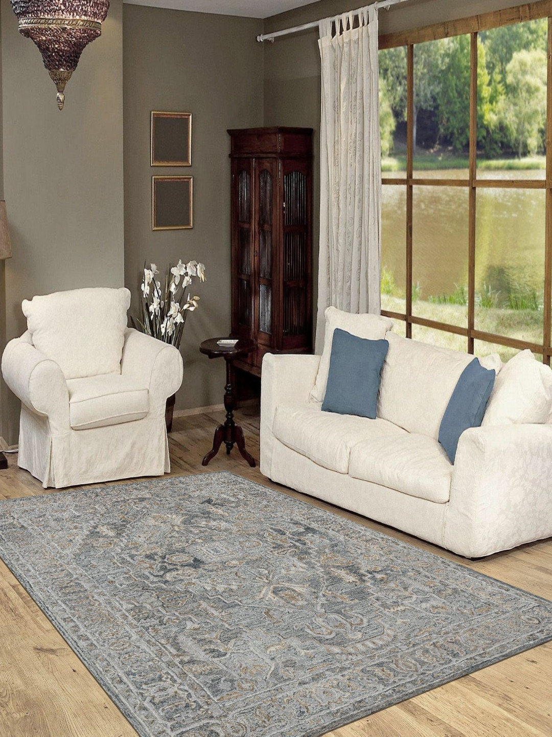 saraswatii global Vestige Kilim Blue & Brown Printed Tufted Woollen Carpet