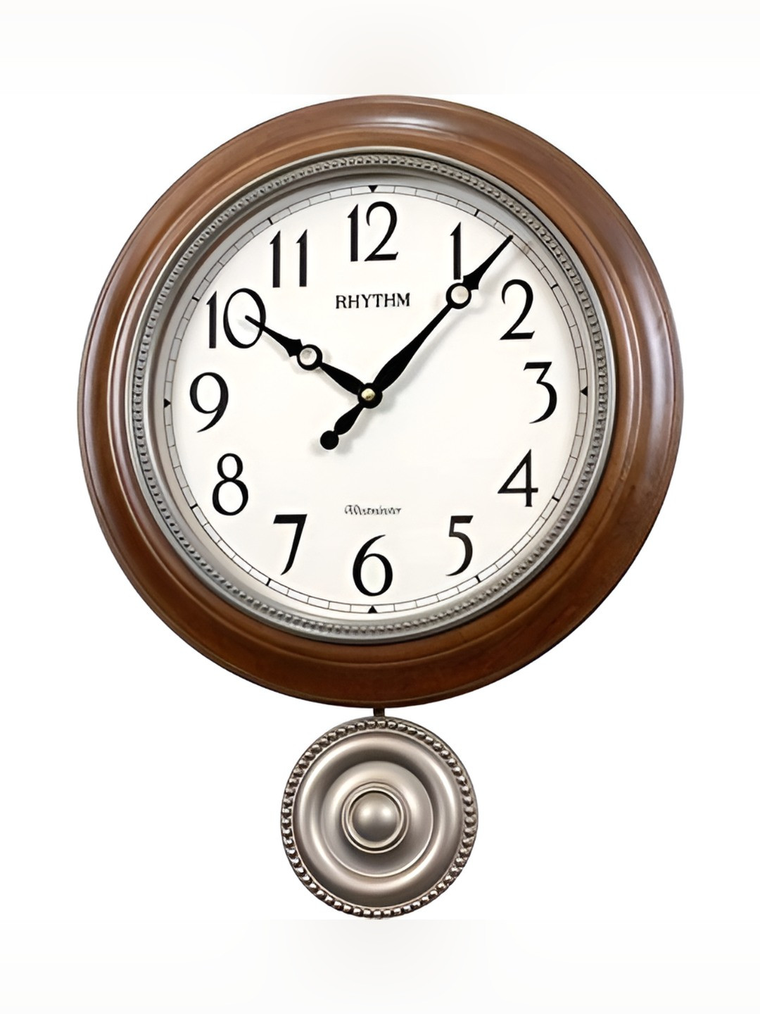 Rhythm Brown & White Contemporary Wooden Analogue Wall Clock