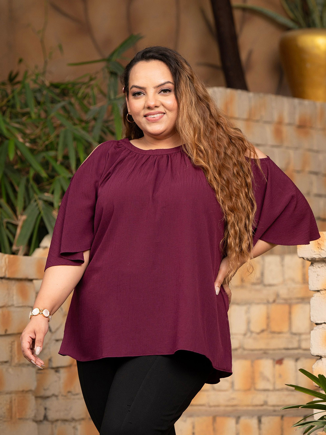 PrettyPlus by Desinoor.com Plus Size Cold Shoulder Top