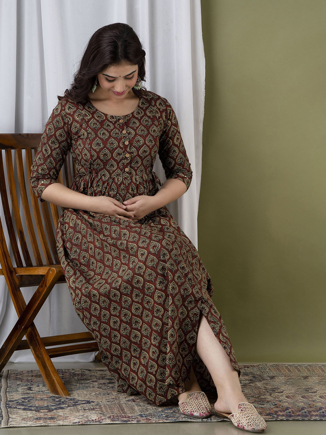 CORSICA Women Ethnic Motifs Print Maternity Maxi Ethnic Dresses