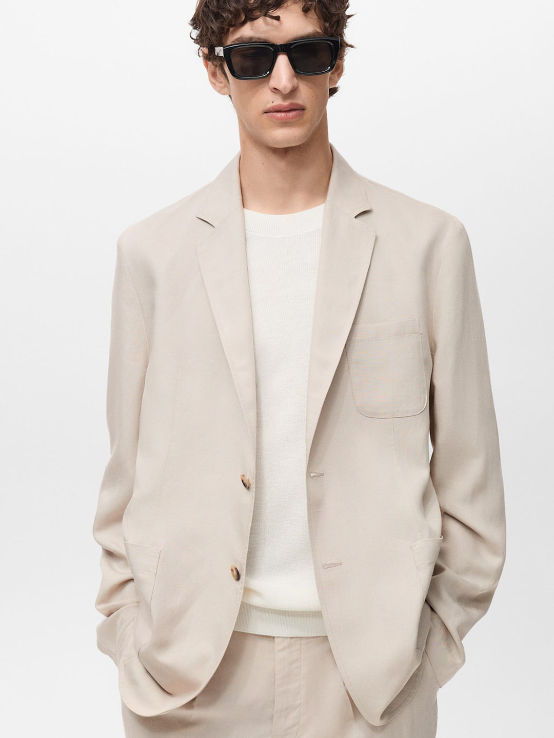 MANGO MAN Notched Lapel Collar Single Breasted Slim Fit Blazer