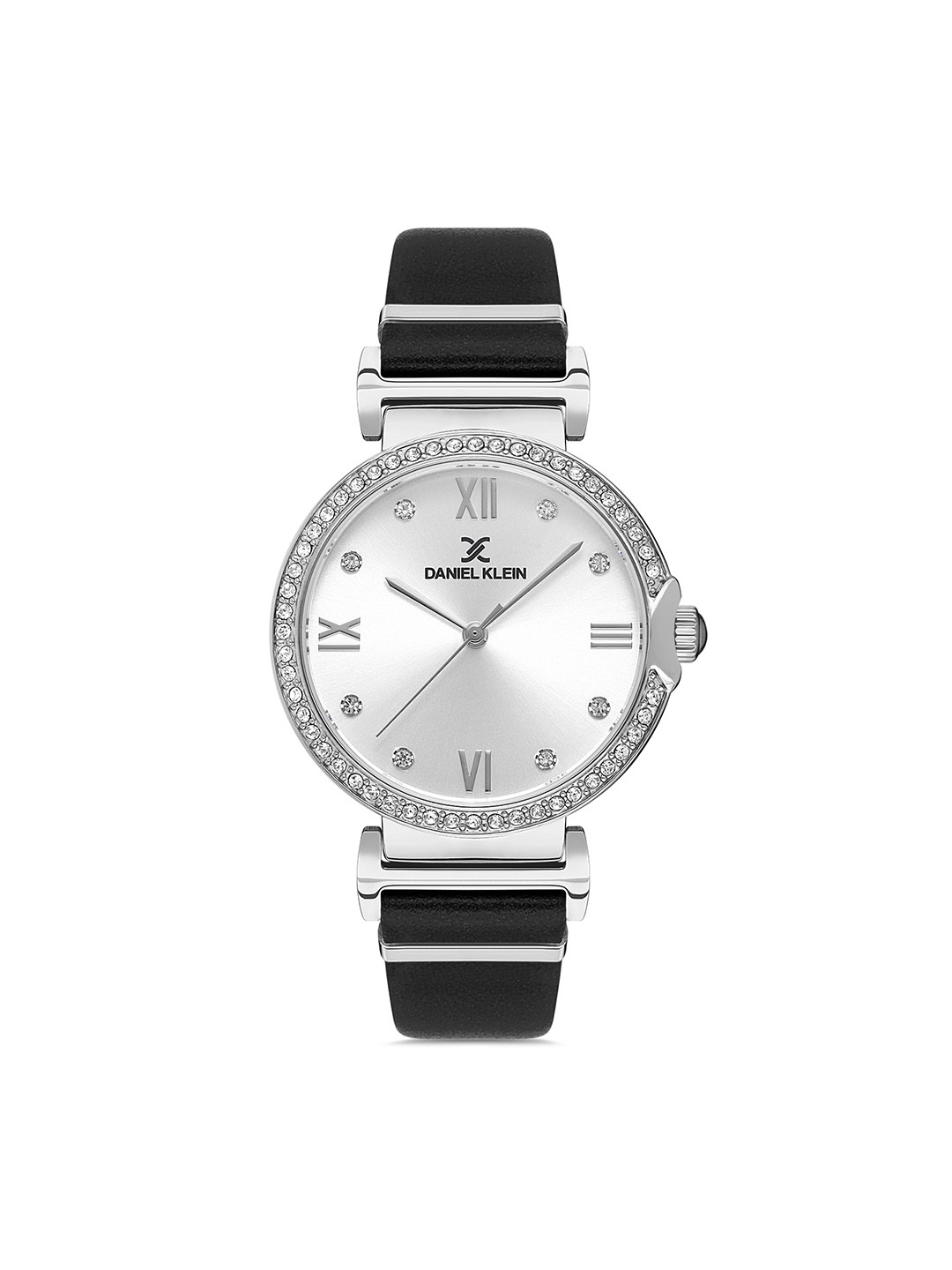 Daniel Klein Women Silver Dial & Black Leather Straps Analogue Watch DK.1.13219-1