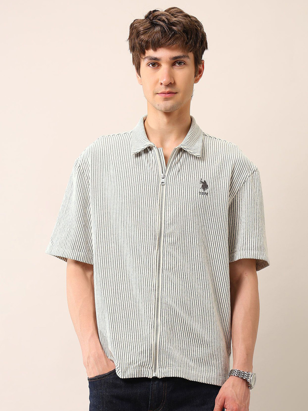 U.S. Polo Assn. Denim Co. Men Boxy Fit Vertical Pinstriped Casual Shirt