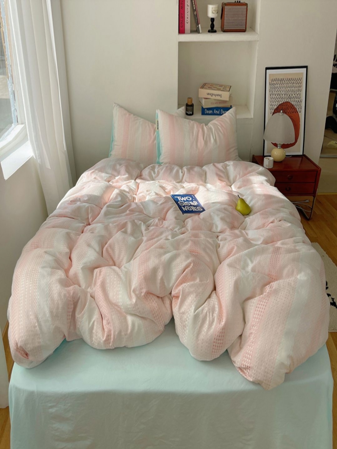 JC HOME Blue & Pink Striped Double Extra Large Regular Bedding Set