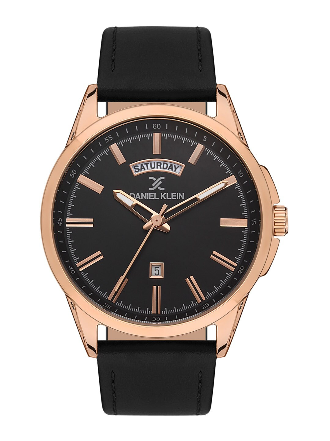 Daniel Klein Men Pink Dial & Black Leather Straps Analogue Watch