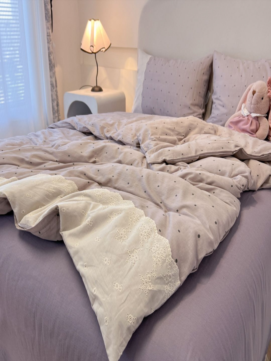 JC HOME Purple Self Design Polycotton 3 Piece Double Extra Large Regular Bedding Set