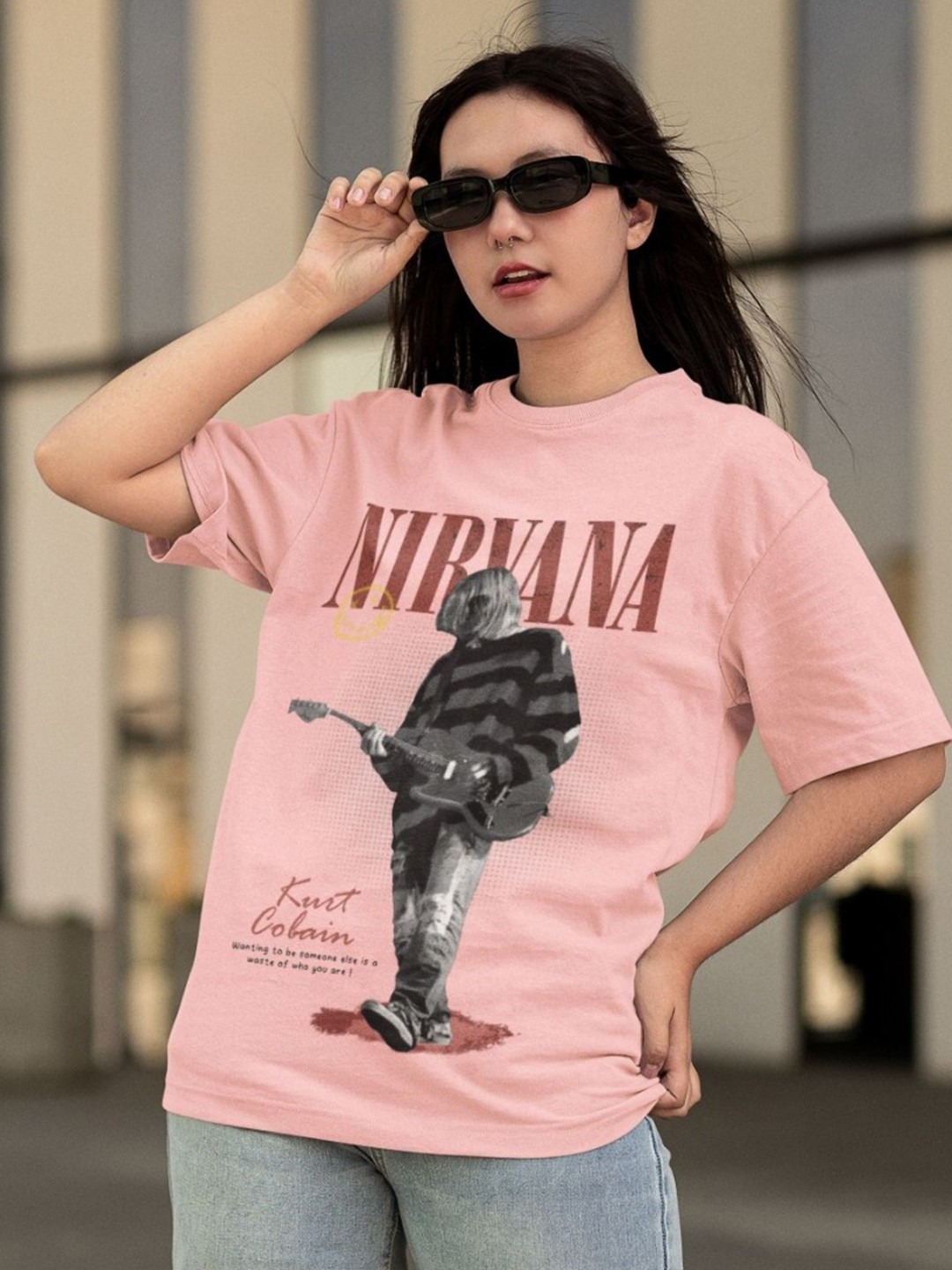 CAPTCHA Graphic Printed Nirvana Round Neck Drop Shoulder Sleeves Cotton Oversized T-Shirt