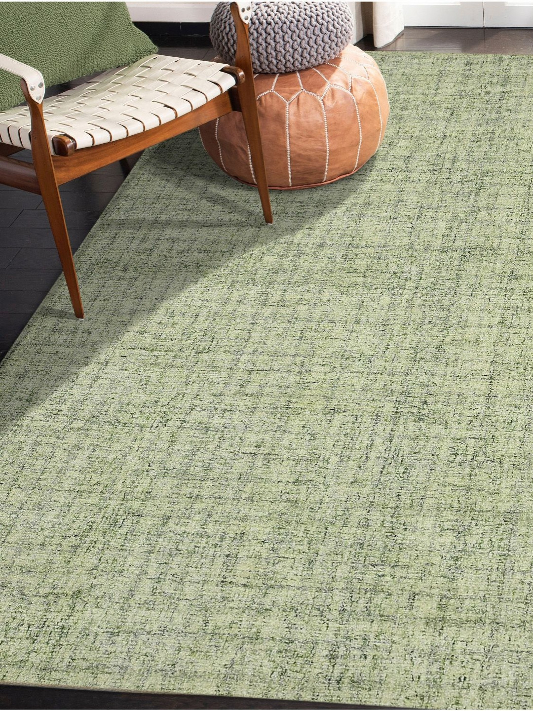 saraswatii global Laurel Plaid Green Tufted Woollen Carpet