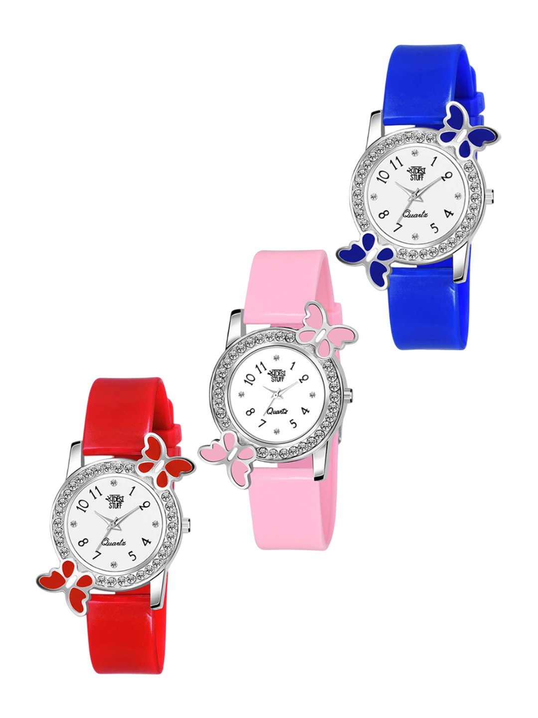 SWADESI STUFF Women Pack of 3 Dial & Straps Analogue Watch 2 BF RED PINK BLUE 9