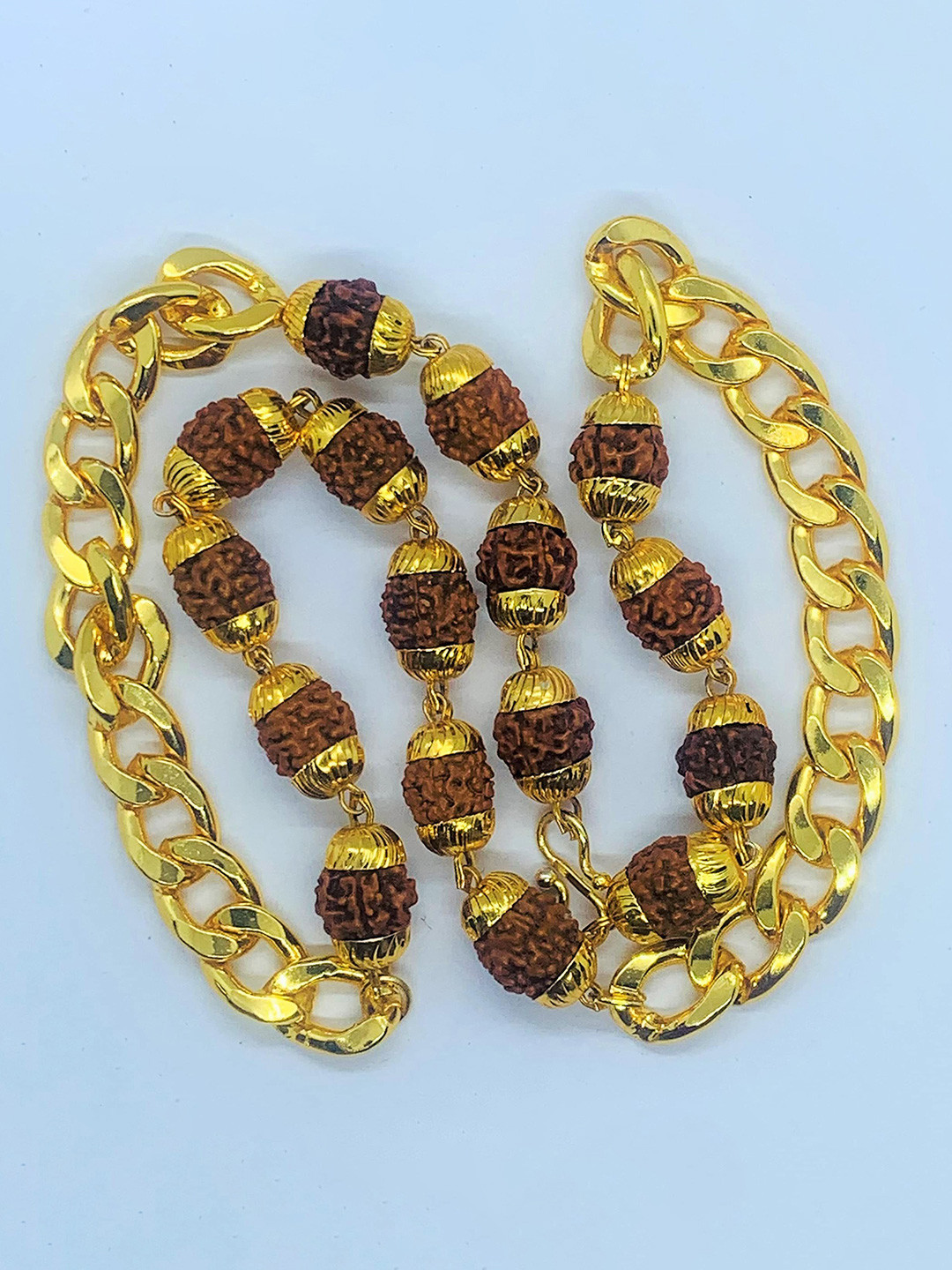 Apnisanskriti Unisex Rudraksha Golden Cap Chain 10mm Mala