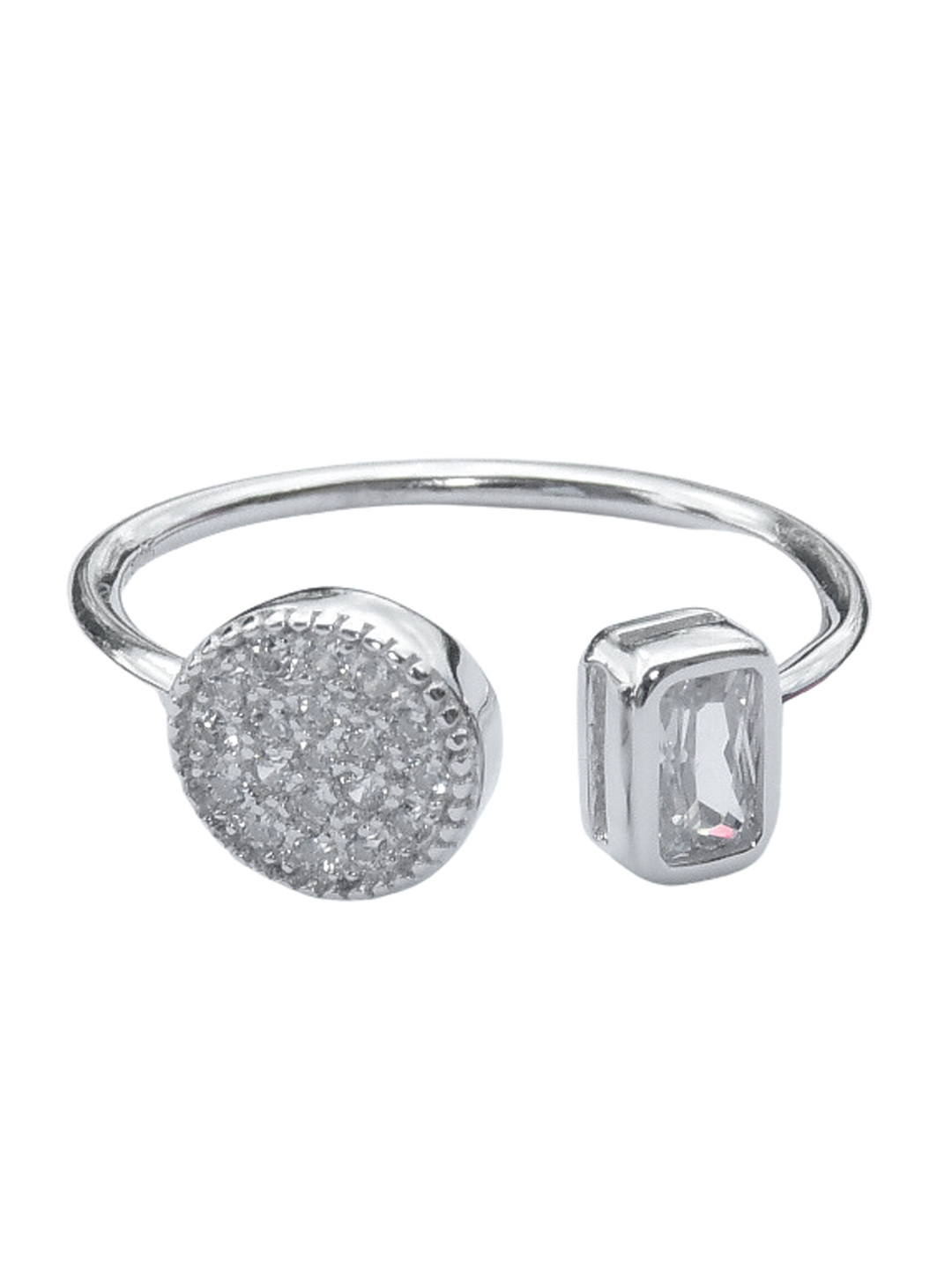Satlaa 925 Pure Sterling Silver Double Pave Circle Adjustable Female Cute Finger Ring