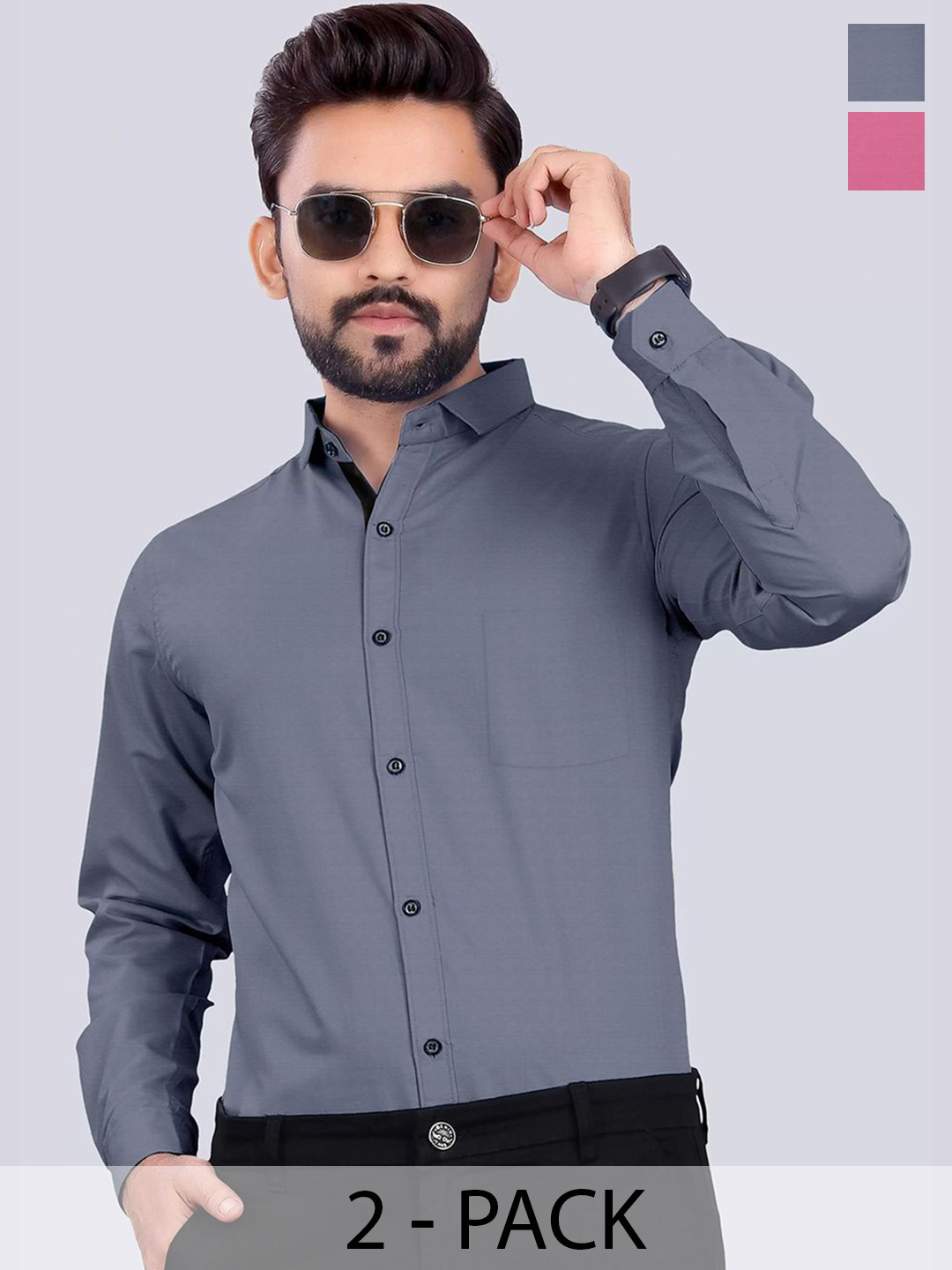 Tee Projekt Men Pack of 2 Standard Regular Fit Cotton Formal Shirt