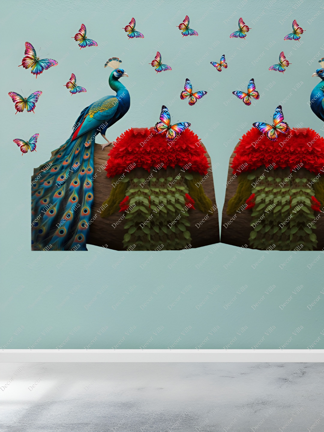 Decor Villa Multicolor Peacock with Butterfly Wall Sticker