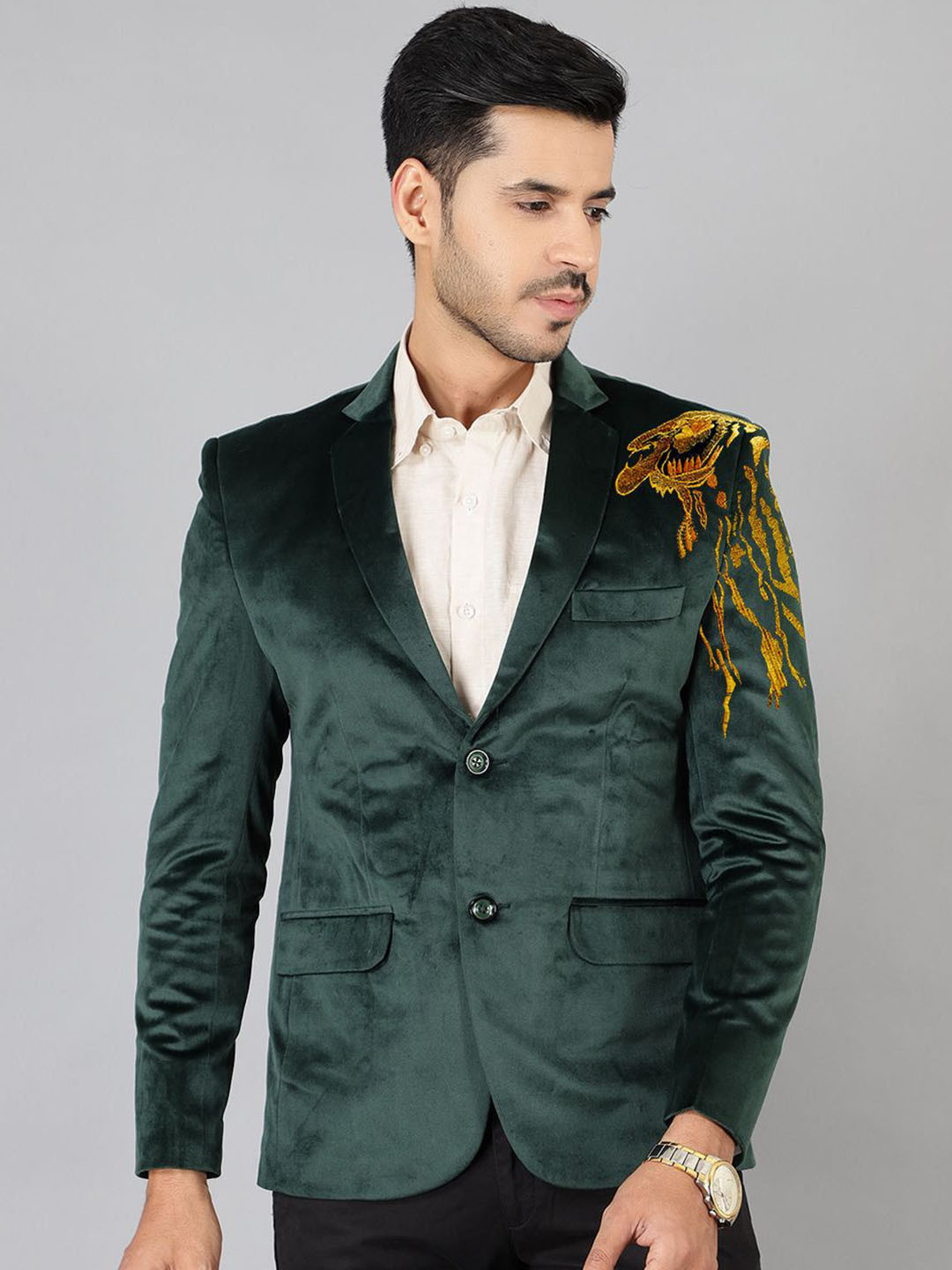 Wintage Velvet Embroidery Single Breasted Blazer