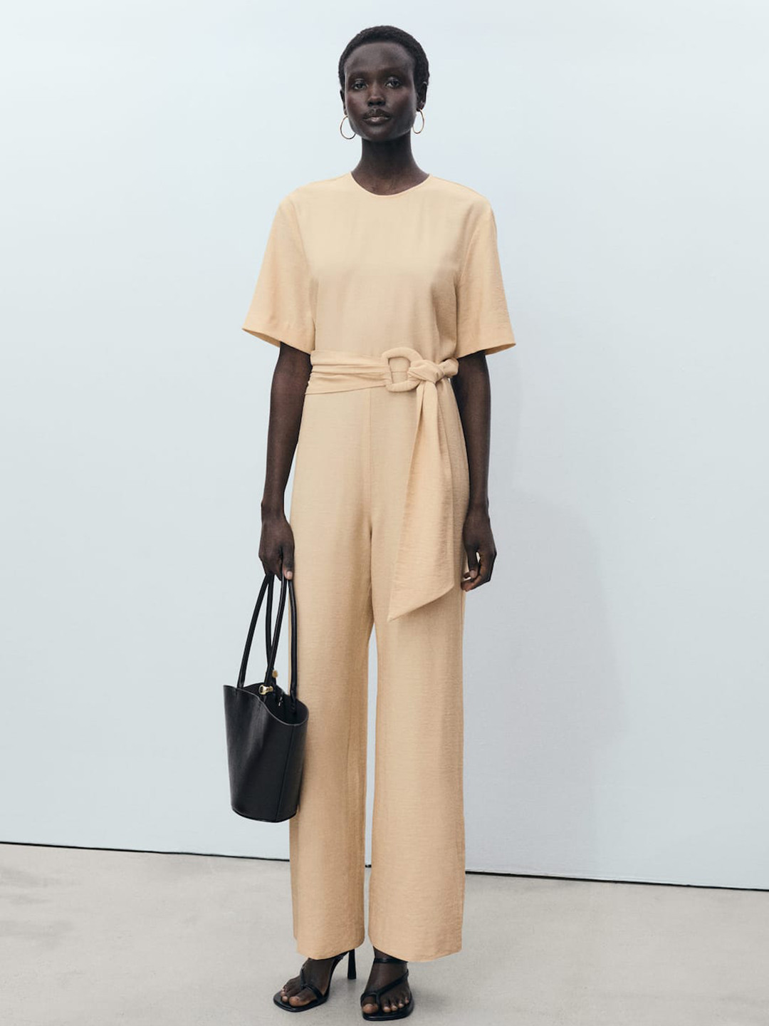 MANGO Textured Jumpsuit with Belt