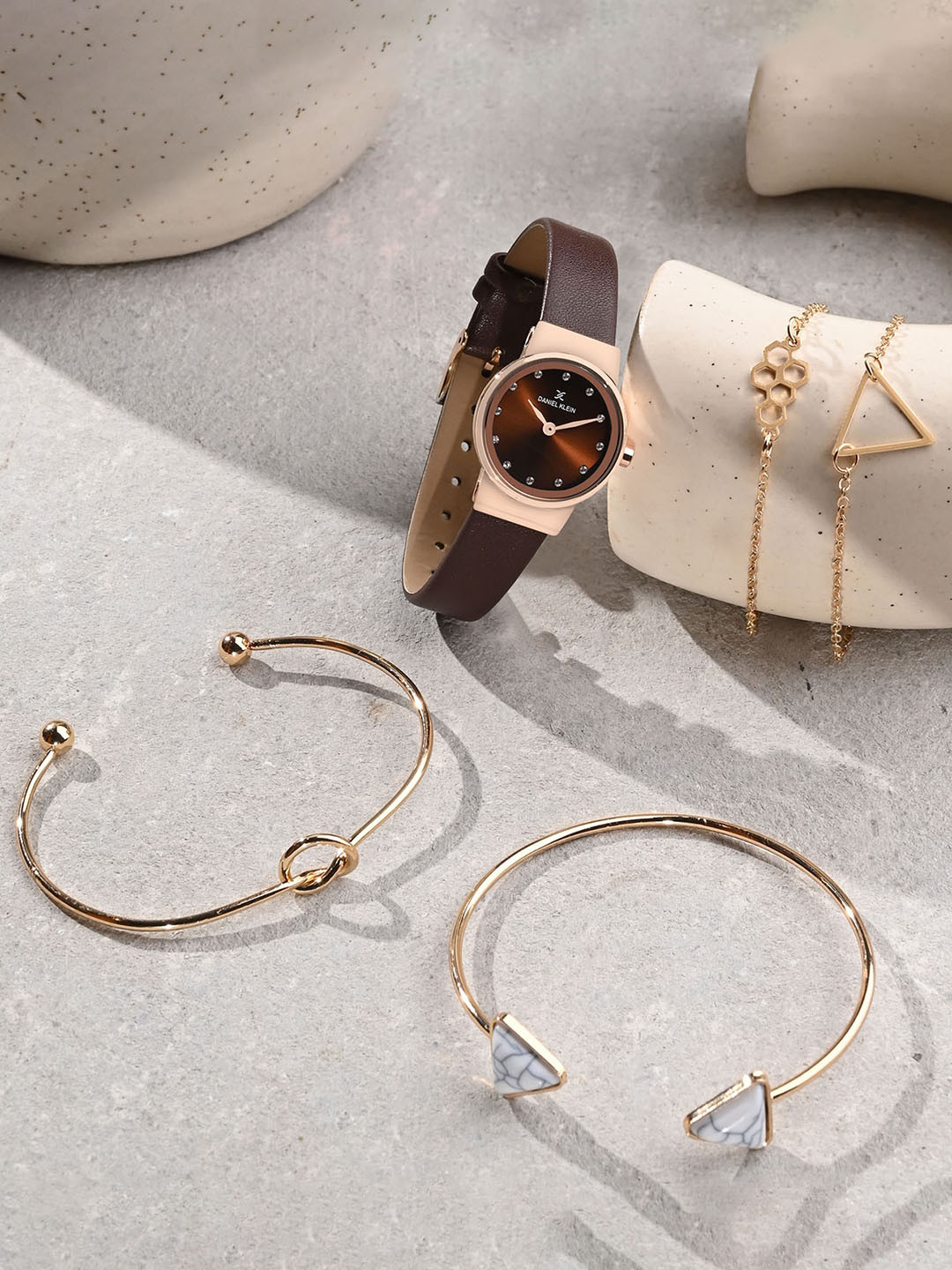 Daniel Klein Women Stone Studded Bracelet & Analogue Watch Gift Set