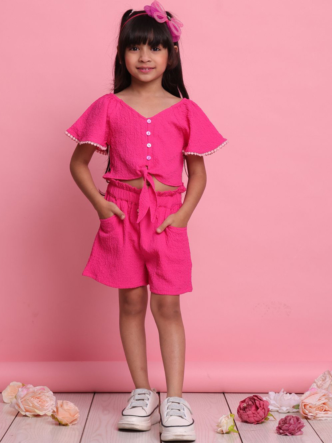 SAKA DESIGNS Girls Self-Design Front Design Top With Shorts