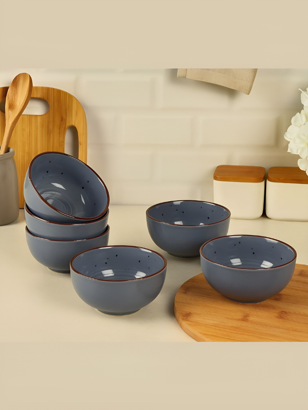StyleMyWay 6 Pcs of Grey Speckle Ceramic Dinner Serving Bowls 250 ml each