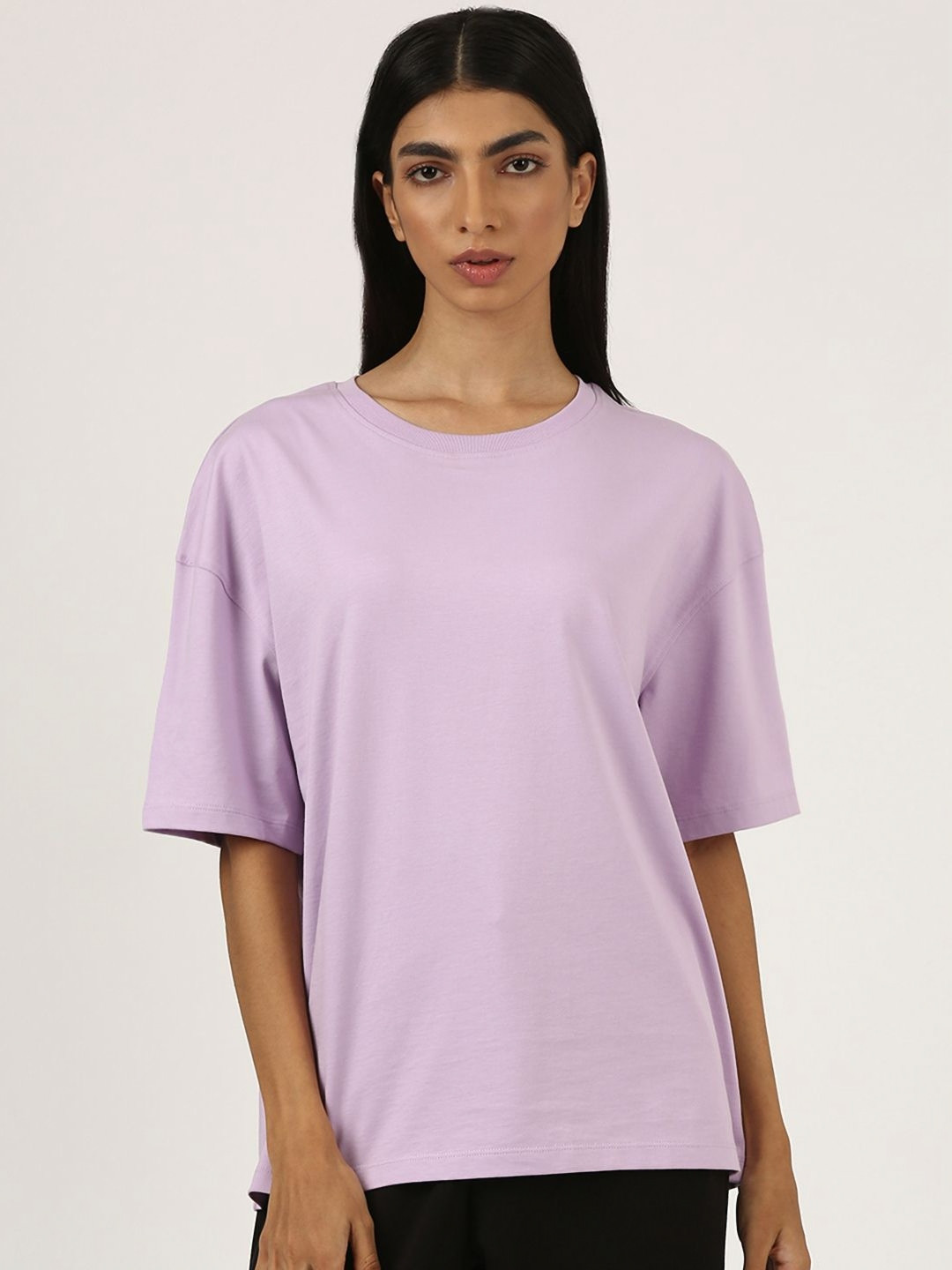 Jolene.club Round Neck Drop-Shoulder Sleeves Cotton Oversized T-shirt