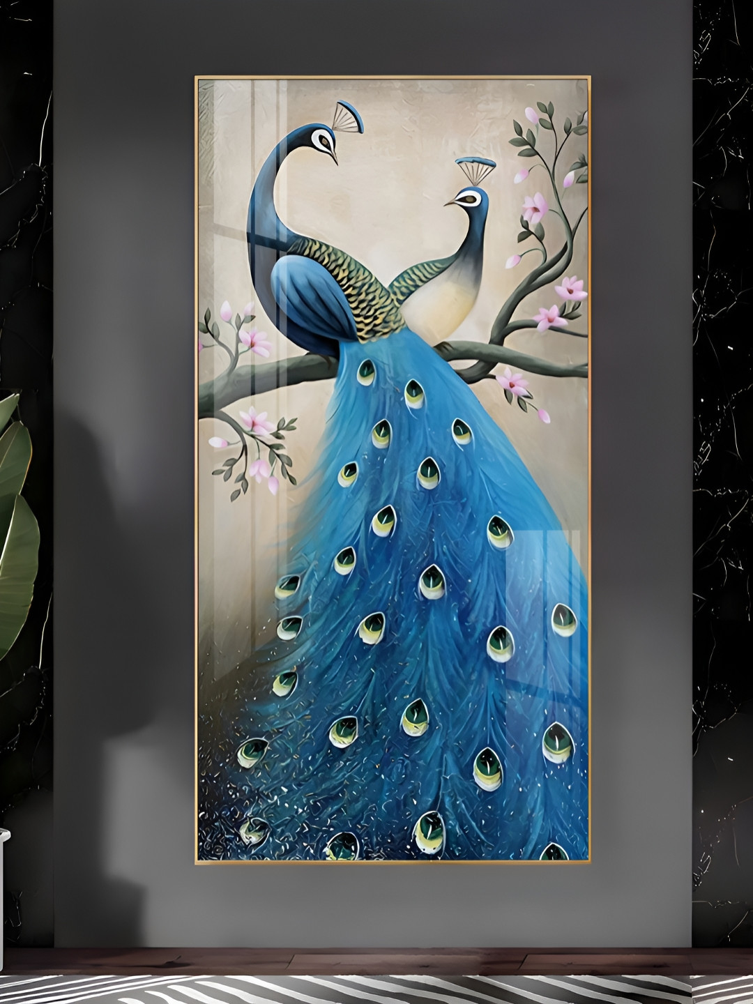 THE NEXT DECOR Dual Peacock Serenity Plastic Ethnic Motifs Glossy Hall Wall Hangings-24In