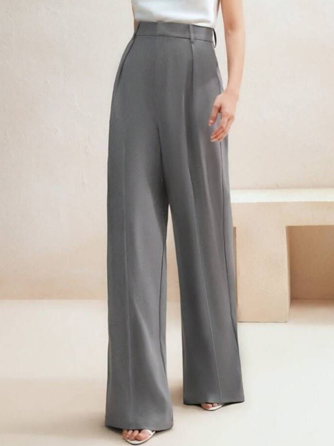 Next One Women Smart High-Rise Easy Wash Pleated Trousers